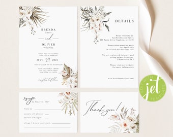 Bohemian Wedding Invitation Template, Printable Wedding Invitation, Wedding Invitation, Editable tropical invitation,Dried floral invite, A3