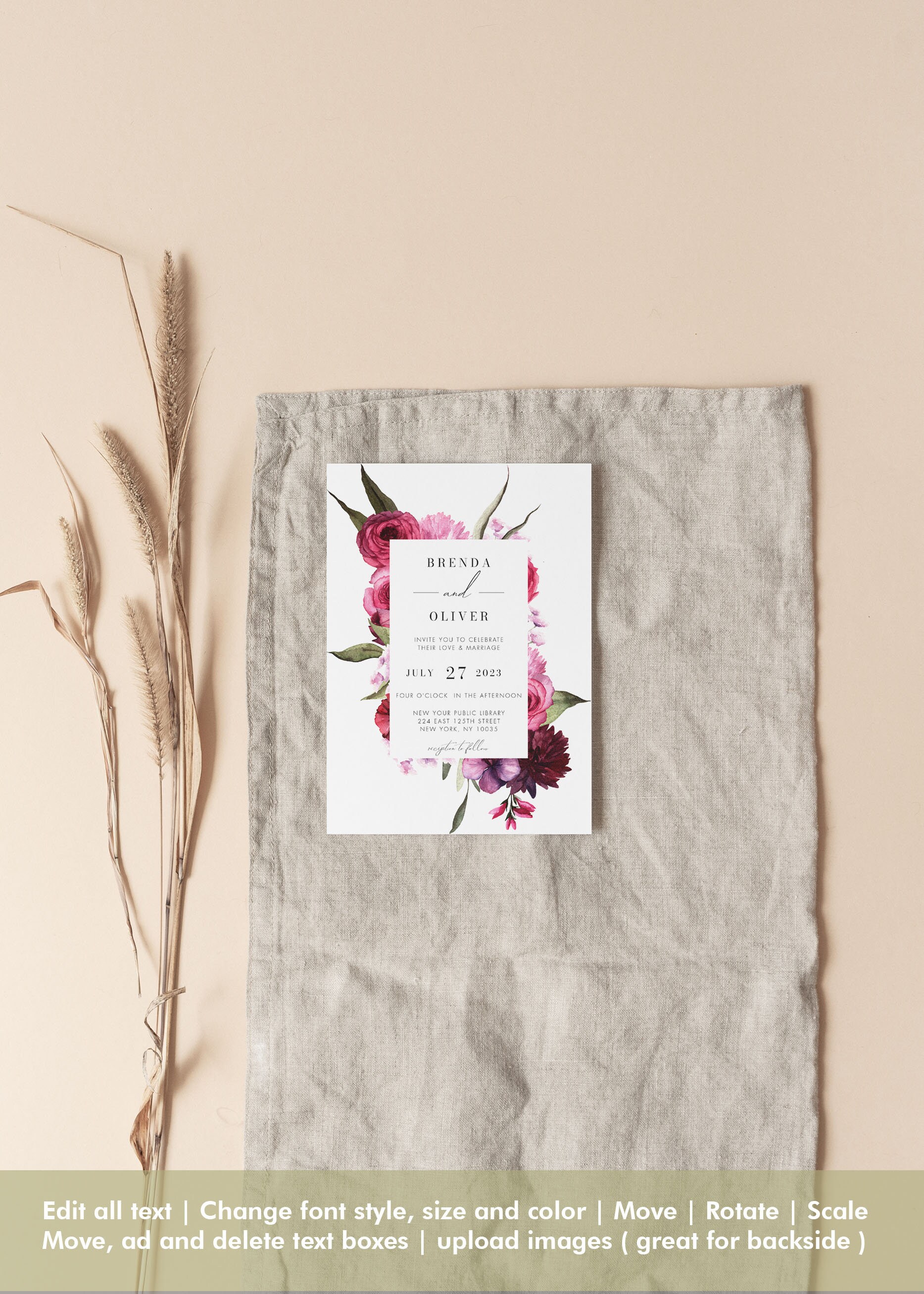 Boho Invitation Template, Editable Floral Invitation, Boho Wedding ...