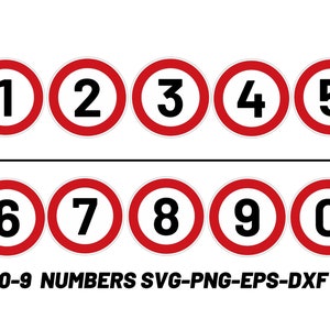 Numeri svg, numeri png, numeri con cornice circolare, segnale stradale svg, file svg per cricut,