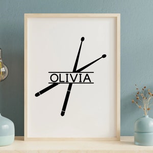 Svg de baguettes de batterie, art mural, ornement Svg, fichier découpé au laser, instrument svg, modèle d'orchestre Svg, cadeau pour musicien, nom ici, musique Svg