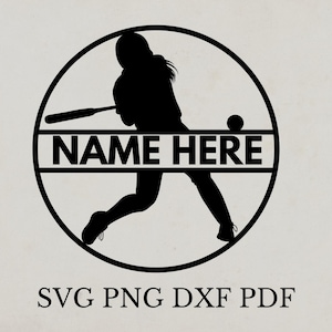 Vrouw softbal Svg, sport sjabloon, splitbal stencil, aangepaste Svg, lasergesneden bestand, naam hier Svg, cadeau voor softbalspeler, wanddecoratie svg