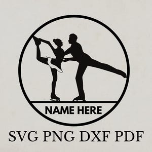 Paire de patinage Svg, modèle de patinage de couple, pochoir, Svg personnalisé, fichier découpé au laser, nom ici Svg, svg personnalisé, art mural imprimable