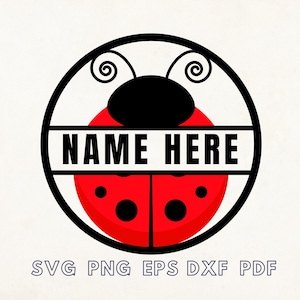 Coccinella divisa con cornice circolare in formato SVG, ornamento di Natale in formato Svg, file tagliato al laser, modello coccinella in formato Svg, arte della parete coccinella, nome sull'immagine coccinella