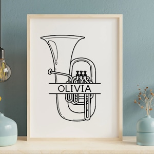 Tuba SVG, tuba kunst aan de muur, ornament SVG, laser gesneden bestand, instrument SVG, orkest sjabloon SVG, cadeau voor muzikant, naam hier, muziek SVG,