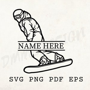 Snowboard SVG, hobby sjabloon, wintersport stencil, aangepaste SVG, ornament laser gesneden bestand, naam hier SVG, gepersonaliseerde SVG, snowboard kunst aan de muur