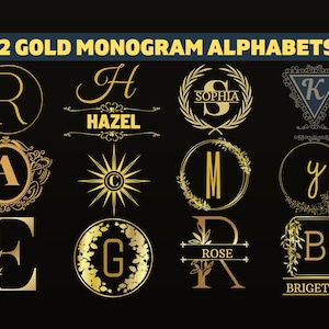 Monogramm SVG Bundle, Gold Monogramm svg, florales Monogramm Set, Monogramm Alphabet, Split Monogramm svg, Kranz Monogramm, Monogramm mit Rahmen