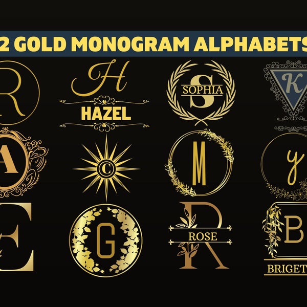 Pacchetto monogramma Svg, monogramma oro in formato SVG, set di monogrammi floreali, alfabeto monogramma, monogramma diviso in formato SVG, monogramma ghirlanda, monogramma con cornice