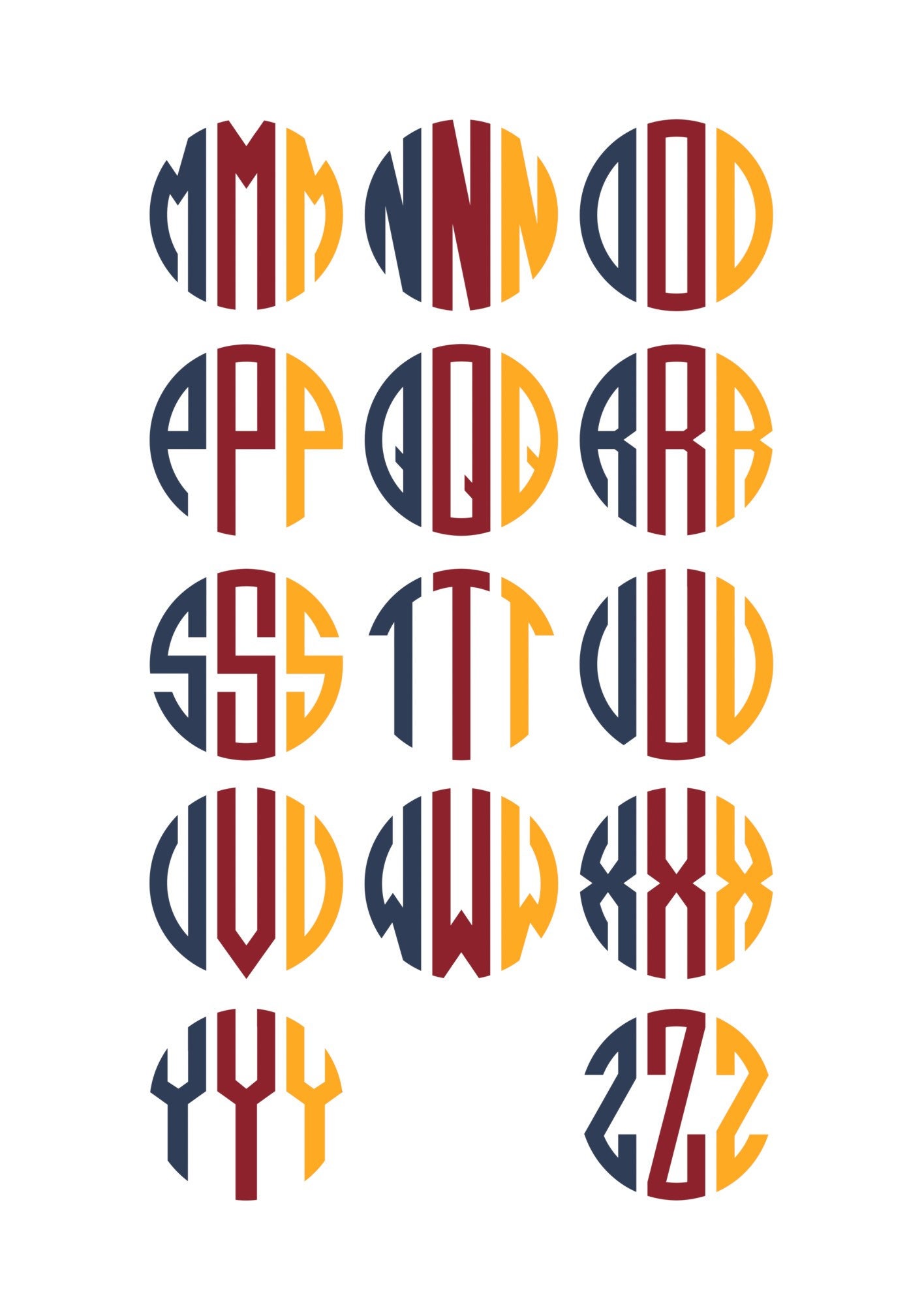Round Monogram Svg Monogram Template Circle Monogram - Etsy