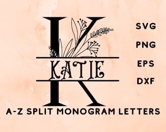 Monograma dividido svg, monograma floral svg, letras monograma, monograma personalizado, monograma imprimible,