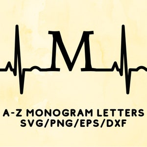 Monogram Svg, hartslag svg, Ekg Svg, Initiële Sjabloon, Hartslag Stencil