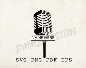 Micrófono svg, Arte de pared, Png personalizado, Archivo cortado con láser, Instrumento svg, Plantilla de orquesta Svg, Regalo para músico, Nombre aquí, Música Svg,