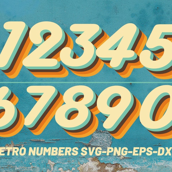 Numbers, Retro Numbers SVG, Digital numbers, printable numbers  svg, instant download, svg files for cricut, 70s fonts