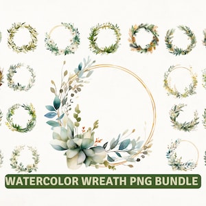 Wreath Png Bundle, Watercolor Wreath, Gold Wreath, Circle Frame Png, Floral Frame Png, Gold Frame Png, Wreath Sublimation, Wreath Monogram