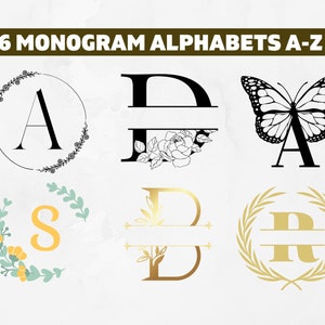 Monogramm Svg Bundle, Gold Monogramm, Split Monogramm Svg, Floral Monogramm Svg, Schmetterling Momogram, Kranz Momogram, Monogramm Alphabet