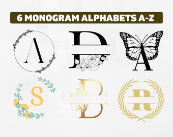 Monogram Font Svg Bundle, Gold Monogram, Split Monogram Svg, Floral Monogram Svg, Butterfly Momogram, wreth Momogram, Monogram Alphabet