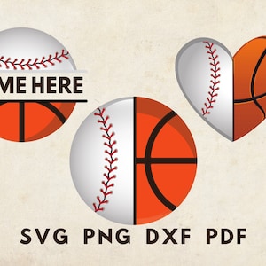 Béisbol y baloncesto svg, medio baloncesto medio béisbol, béisbol dividido, plantilla de baloncesto, plantilla de béisbol, pedido personalizado, regalos deportivos