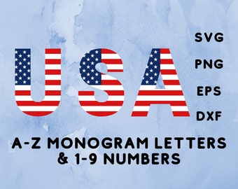 Monogram Svg, USA Color letter Template, American Flag Letter Stencil, Monogram Alphabet,