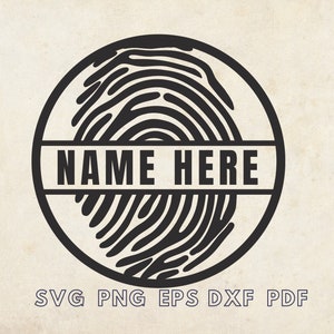 Fingerprint svg, Fingerprint Template, Laser Cut File, Fingerprint Stencil, Fingerprint Wall Art, Name on Fingerprint Image