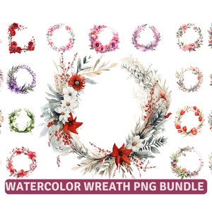 Christmas Wreath Png Bundle, Watercolor Wreath, Floral Wreath Png, Floral Edge, Half Wreath Png, Wreath Clipart, Frame With Flower