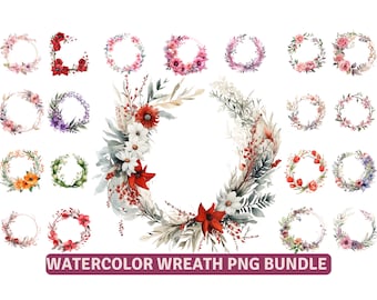 Weihnachtskranz Png Bundle, Aquarell Kranz, Blumenkranz Png, Blumenrand, Halber Kranz Png, Kranz Clipart, Rahmen mit Blume