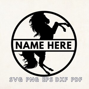 Split Pferd mit Kreis Rahmen svg, Weihnachtsverzierung SVG, Laser geschnitten Datei, Pferd Schlüsselbund Vorlage SVG, Pferd Wandkunst, Name auf Pferd Bild