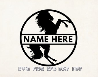 Split Horse with Circle Frame svg, Christmas Ornament Svg, Laser Cut File, Horse Keychain Template Svg, Horse Wall Art, name on Horse Image