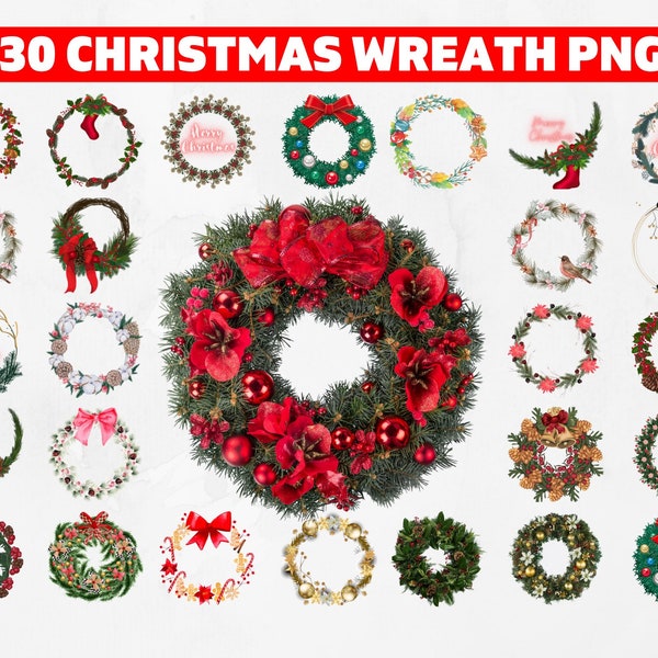 Christmas wreath png Bundle, Wreath Sublimation, Christmas 2022, Floral Frame Png, Watercolor Wreath png, Wreath Drawings, Custom Wreath png