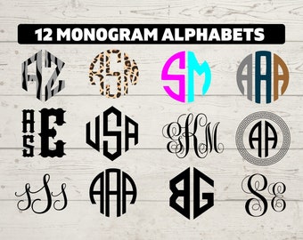 Monogram Svg Bundle, Circle monogram set, 2 letter Monogram svg, 3 letter monogram svg, leopard print svg, script fonts svg,