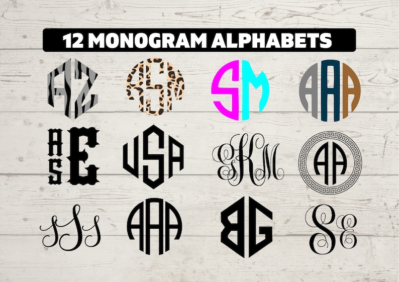 Monogram Svg Bundle, Circle monogram set, 2 letter Monogram svg, 3 letter monogram svg, leopard print svg, script fonts svg, image 1