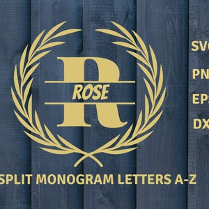 Split Monogram Svg, Wreath With Initial, Monogram With Frame, Gold Monogram Svg, Alphabet SET, Letter With Round Frame