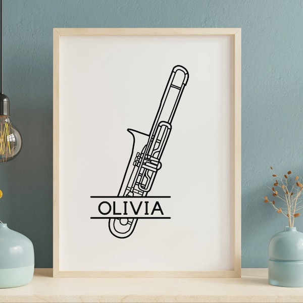 Posaune Vorlage svg, Instrument Wanddekor, Laser geschnitten Datei, benutzerdefinierte Querflöte Sublimation, Name hier svg, Musik svg, Musiker, Orchester