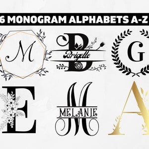 Monogram Svg Bundle, Floral Monogram Svg, Wreath Monogram Svg, Gold Monogram Svg, Split Monogram Svg, monogram with Frame