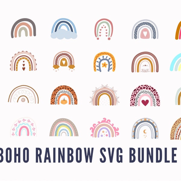 Boho Rainbow Svg Bundle, Template, Boho Rainbow Wall Art, Boho Rainbow Ornament, Svg Cut File, Family Name Sign, Boho Rainbow Design Tshirt