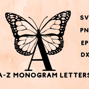 Butterfly Monogram Svg, Alfabet, Afdrukbare letters, Monogram digitaal, Butterfly stencil,