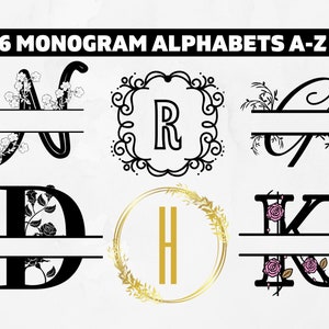 Monogram Svg Bundle, Monogram With Wreath, Floral Monogram Svg, Gold Monogram Svg, Split Monogram Svg, Frame Monogram, Monogram Font,