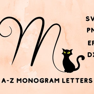 Monogram met kat svg, Initialen met kat svg, letters met kat, A tot Z letters svg
