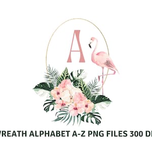 Kranz mit Initiale Png, Florale Buchstaben, Monogramm Png, Aquarell Kranz, Monogramm Alphabet, Weihnachten Png, Flamingo Png