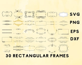 Monogram frame svg bundle, digital frame, rectangular frame svg, floral frame svg