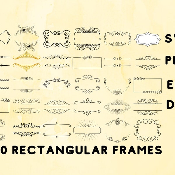 Monogram frame svg bundle, digital frame, rectangular frame svg, floral frame svg