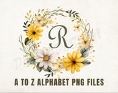 Daisy Monogram With Floral Wreath, Split Monogram Png, Letter Stencil, Alphabet, Commercial Use, Wedding Invitation Template