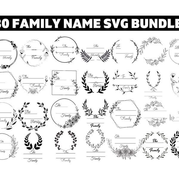 Family Name Sign Svg Bundle, family monogram svg, family frame bundle, Family Name with Wreath