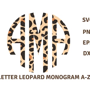 May include: A monogram design featuring the letters "AMP" in a circle. The circle is filled with a leopard print pattern in shades of brown, tan, and black.