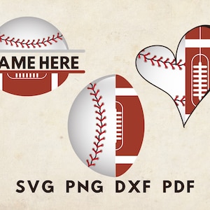 Football and baseball svg, Half football half baseball svg, football baseball template, design tshirt, split ball png, printable ball image
