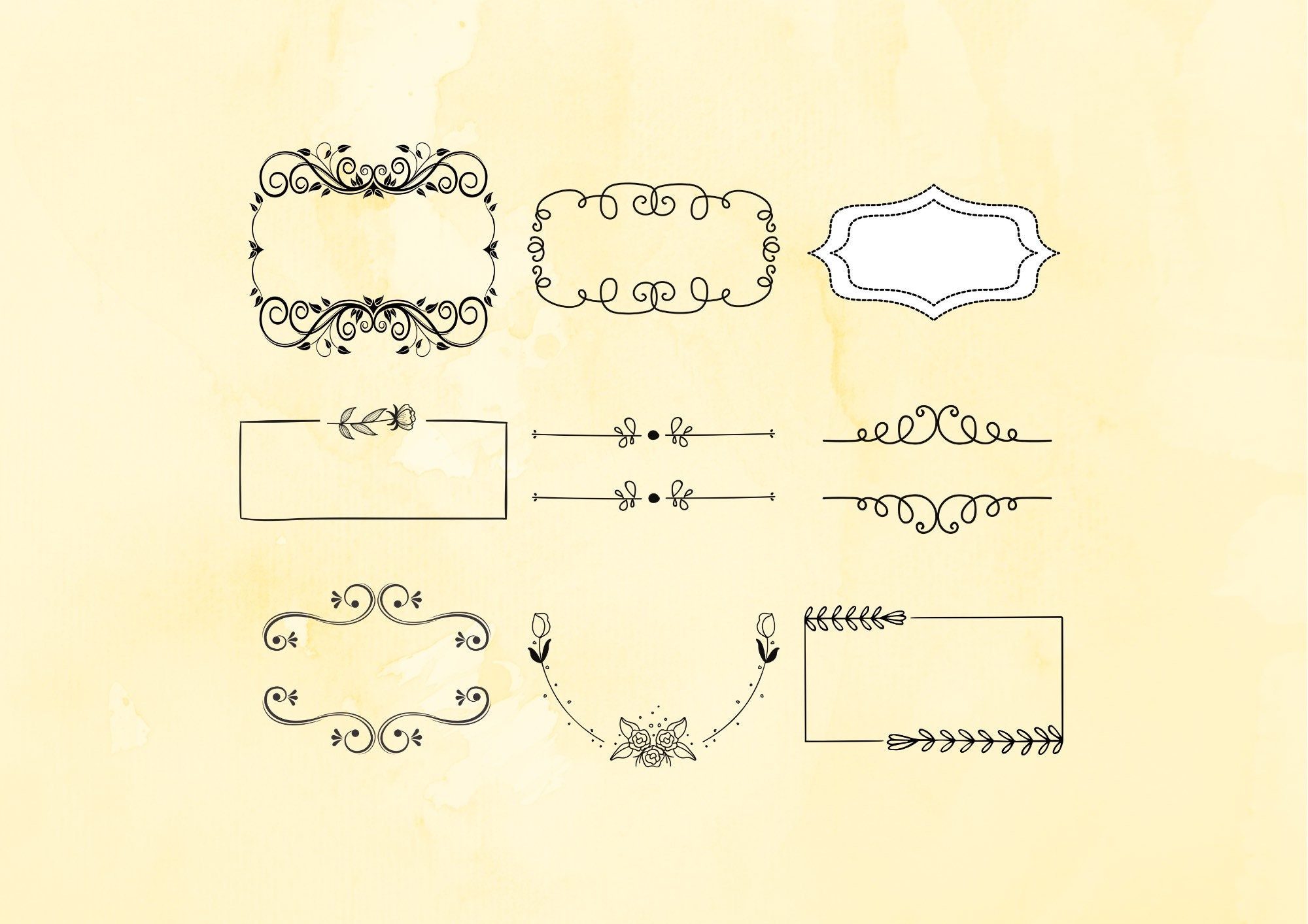 Monogram Frame Svg Bundle, Digital Frame, Rectangular Frame Svg, Floral ...