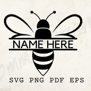 Split Bee SVG, Biene Vorlage, Schablone, Laser Cut Datei, Name hier svg, lustiges svg, Bienenwandkunst druckbare