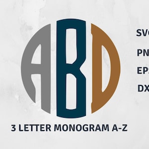 Monograma circular svg, monograma de 3 letras, fuentes de monograma svg, conjunto de alfabeto de monograma, 3 iniciales de color, letras redondas,