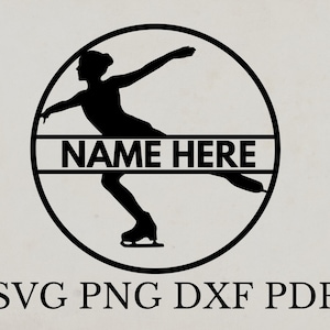 Figureskating with Circle Frame svg, Christmas Ornament Svg, Laser Cut File, Keychain Template Svg, Figureskating Wall Art, name here