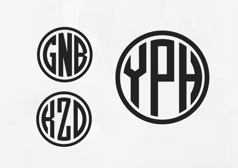 Pu&ograve; includere: Tre cerchi monogrammi in bianco e nero con le lettere "GNB", "YPH" e "KZD" all'interno.