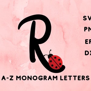 Lettere monogramma svg, Coccinella svg, lettera con animale, alfabeto monogramma, monogramma design, sublimazione monogramma