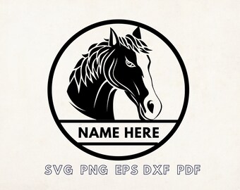 Horse Head With Circle Frame svg, Christmas Ornament Svg, Laser Cut File, Horse Head Template Svg, Split Animal Head Wall Art